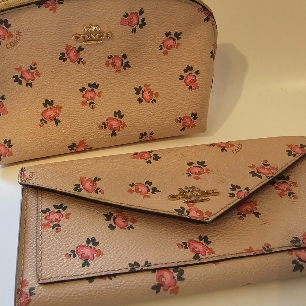 Coach Flower Wallet and Cosmetic Pouch